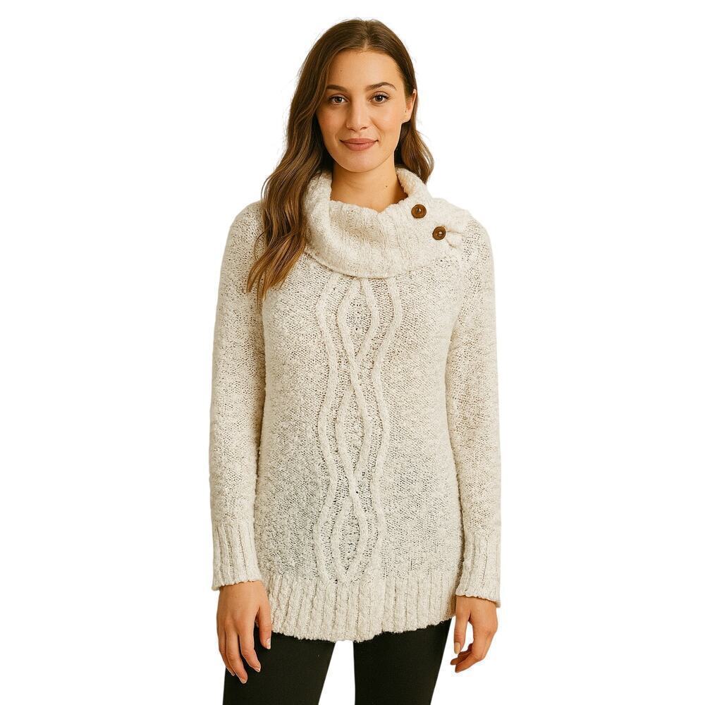 Moth Anthropologie Cable Knit Cowl Neck Tunic Sweater Cream Oatmeal Size Small